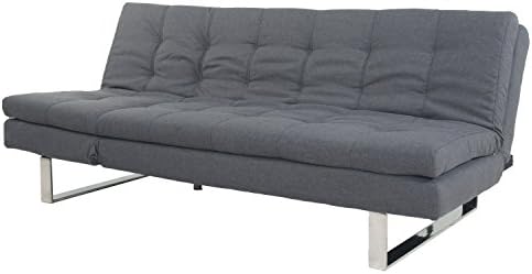 Asense Linen Fabric Sofa Bed Futon Three Seat Square Shape Modern Adjustable Foundation (743630, Dark Gray)