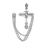 AISme Men's Rhinestone Cross Chain Brooch Lapel Pin Shirt Suit Wedding Accessory Gift (Silver)
