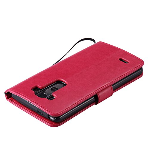 LG G3 Case,Best Share Embossing Fashion Floral Countryside Pattern PU Leather Flip Stand Case Wallet Design Card Slot Kickstand Feature With Hand Strap Cover For LG G3 VS985 D850 D851 4G LT,Rose