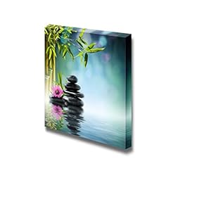 Canvas Prints Wall Art - Zen Stone and Hibiscus with Bamboo on The Water Spa Concept | Modern Wall Decor/Home Decoration Stretched Gallery Canvas Wrap Giclee Print & Ready to Hang - 12" x 12"