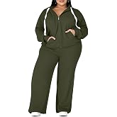 UOUA Women&rsquo;s Plus Size 2 Piece Sweatsuit Outfit Set L-5XL | Zip Up Jackets &amp; Wide Leg Sweatpants, Soft stretch sport fabric, Casual Loungewear Tracksuit Sets