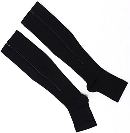 RLdaffodil Zipper Compression Socks for Men Women with Toe Open Design Zipper Leg Support Knee-High Stockings (Black XL)