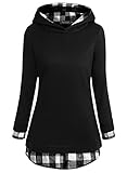 EA Selection Women's Plaid Hem Funnel Neck Pullover Hoodie