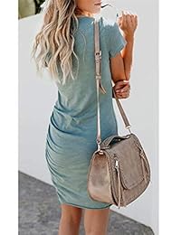 Cuello redondo de las mujeres Fruncido Elástico Tulip Hem Bodycon Mini vestido corto Camiseta Vestidos de tubo