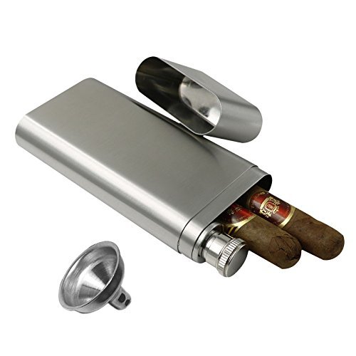 OFKPO Alcohol Pouch Bottle with Cigar Case, Stainless Steel Travel Cigar Tube with Hip Flask