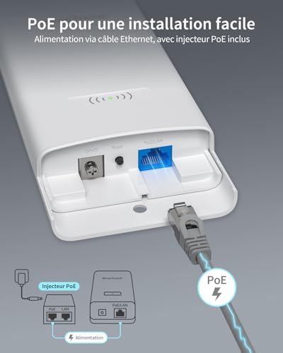 BrosTrend AC1200 Repeteur WiFi Extérieur Longue Portée avec Port POE Gigabit, Amplificateur Sans Fil Exterieur Double Bande 867Mbps 5GHz & 300Mbps 2,4GHz, IP65, Répéteur WiFi pour Jardin, Yard, Caméra