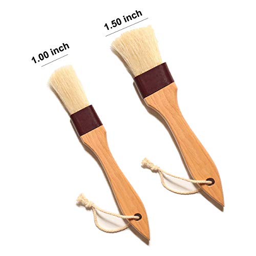 Saizone Pastry Brush Natural Bristle Basting Brush Kitchen Oil Brush with Beech Wooden Handle and Hanging Rope String (1 inch & 1.5 inch)