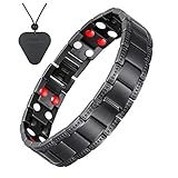 Magnetic Bracelets USWEL Titanium Healing Magnet Therapy Bracelets Pain Relief for Arthritis and Carpal Tunnel with 44pcs (4000gauss) Energy Minerals+Lava Pendant Necklace for Men/Women