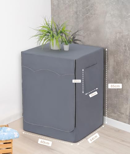 HAUSPROFI Washing Machine Cover for Outdoor Use 420D – Best Thickness Washing Machine Cover for Washing Machines and Dryers – Waterproof Washing Machine Cover with Sun Protection – 60 x 64 x 85 cm – Grey