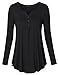 Vinmatto Women's Long Sleeve Henley V Neck Pleated Button Details Tunic Shirt Top(L,Black)