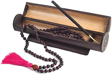 Buddhist Prayer Beads Blessed - Tibetan Japa Mala Necklace - Healing Stones Bracelet - Chakra Jewelry for Meditation Yoga - Bamboo Box and 2 Incenses