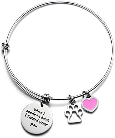 Paw Print Wire Bangle Expandable Inspirational Bracelet For Women Stainless Steel Cat Dog Charms Bead Pet Lover Girl Gift Borivilla