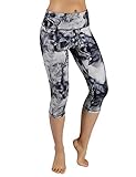 ODODOS by Power Flex Women's Tummy Control Workout Running Printed Capris Yoga Capris Pants With Hidden Pocket ,Crosstalk, Large