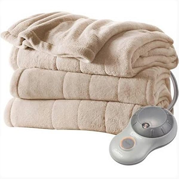 Amazon.com: Sunbeam Luxurious Velvet Electric Heated Blanket 10-Heat  Settings 2 Controls, UL Certified, King, Seashell/Beige : Home u0026 Kitchen