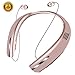 Bluetooth Headphones Speaker 2 in 1,SEOBIOG Neckband Wireless Headset Wearable Speaker True 3D Stereo Sound Sweatproof Headphones with Retractable Earbuds Built-in Microphone (Rose Gold)