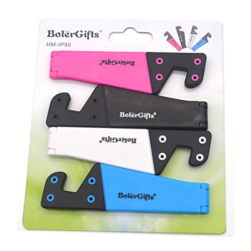 BloerGifts Pocket-sized V Smart Phone Holder Tablet Stands - Universal Portable Foldable Plastic Small Cellphone Holders, Smartphone Mounts, Mobile Cell Phone Mount - 4Packs(White Black Pink Blue)