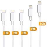 iPhone Charger,Atill 5 Pack 3ft/3ft/3ft/6ft/10ft Lightning Cable iPhone Charging Syncing Cord Charger Cable Compatible iPhone X 8 8Plus 7 7Plus 6s 6sPlus 6 6Plus SE 5 5s 5c more (white)