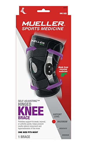 MUELLER Sports Medicine Green Self-Adjusting Hinged Knee Brace, Knee Pain Relief Support for Men and Women, Ideal for Arthritis, Sprains, Black, One Size