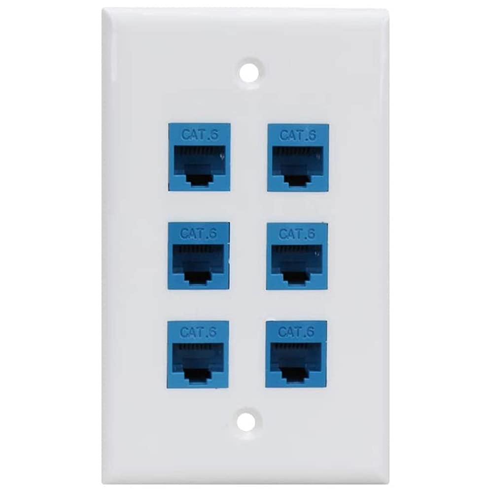 Wiedfedy 6 Ethernet Wall Plate 6 Port,Ethernet Wall Plate Female-Female Removable Compatible with Cat7/6/6E/5/5E