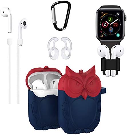 Parkho Airpods Case Keychain, Unique 3D Owl AirPod Charging Cartoon Protective Cover for Airpods Skin Accessories Key Chain/Airpods Ear Hook Grips/Airpods Clips/Watch Band Holder (Red&Blue)