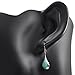 925 Sterling Silver Inlay Puffed Teardrop Shaped Turquoise, Abalone, Red Coral Dangle Earrings 1.4”