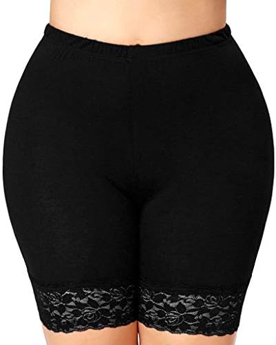 Ludzzi Womens Plus Size Mid-Rise Slip Shorts Solid Color Floral Lace Patchwork Trim Mid Thigh Leggings Capri Safety Pants Elastic Slim Undershorts XL-5XL ForWomen Girls Ladies