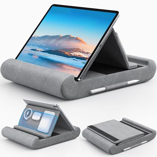 CreaDream Tablet Stand, Knee Stand, Bed and Desk Stand with Pocket and Stylus Holder, for 4-13 Inch Tablets, such as iPad Pro 11, 13, Air, Mini, Kindle, Galaxy Tab, Grey