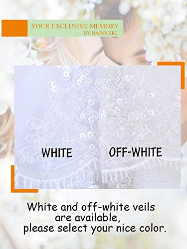Barogirl Wedding Veil Lace Appliques 2 Tier Bridal Veil Fingertip Length with Comb (White) - Thumbnail 4