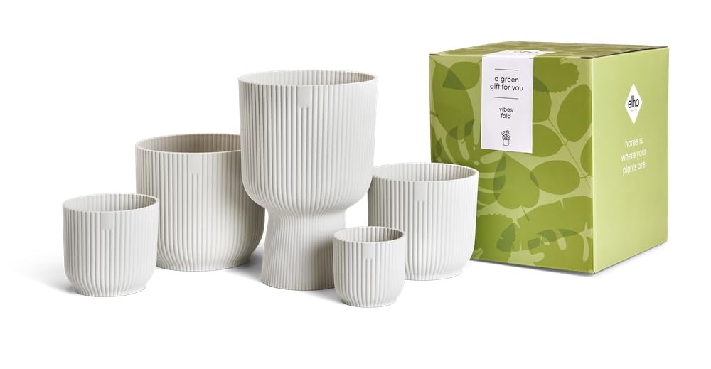 elho Vibes Fold Round Gift Set - Plant Pots Indoor - 100% Recycled Plastic - Set of 5 - Ø 7, 9, 11, 14 & 14 cm - White/Silky White