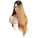 MISSWIG Lace Front Ombre Blonde Synthetic Glueless Wig for Black Women Soft Dark Roots Long Straight Side Part Replacement Hair Wigs Heat Resistant Fiber