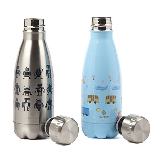 Manna Kids Vogue 9 oz Double-Walled Vacuum Insulated Stainless Steel Water Bottle for Home or School | BPA & Lead-Free | Keeps Liquid Cold for 24 Hours & Hot for 12 hours - Robots/Cars - Thumbnail 2