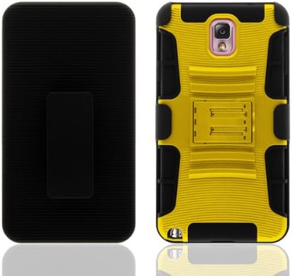 Samsung Galaxy Note 3 Case, By Crazycov Side Stand Cover Case with Holster (yellow)