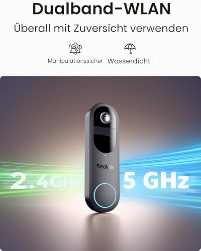 Reolink Battery Doorbell with Camera (2nd Gen), 2K 1:1 View, 2 Operating Modes | 1:1 head-foot view, wireless & wired, 2.4 & 5GHz Wi-Fi, local storage without monthly outlet, AI detection, rich notification