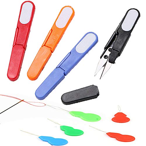 Portable U Shape Embroidery Scissors, Color Portable Scissors Yarn Scissors Multi-Function U-Cutting Craft Sewing Pruning Thread Cutter Scissors with Needle Threaders, 4 PCS - Thumbnail 7