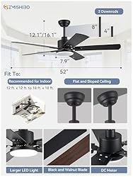 ZMISHIBO 2 Pack 52" Ceiling Fans with Lights, Black