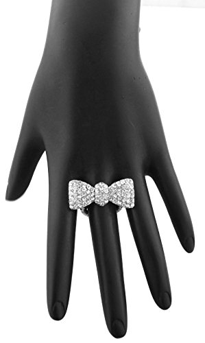 2 Pieces of Silvertone with Clear Iced Out Bow Style Stretch Finger Ring