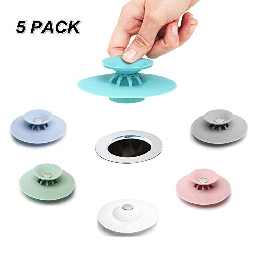 5 Pack Shower Drain Stopper - Silicone Bathtub Drain Stopper Hair Trap Hair Catcher Bathtub Drain Strainers Protectors Cover for Floor Laundry Kitchen and Bathroom