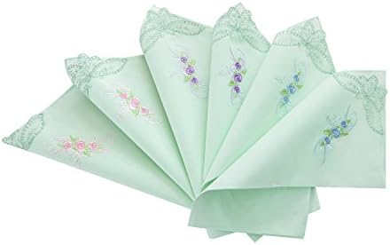 Hankytex Colored Embroidered Cotton Handkerchiefs … (GREEN-12PC)