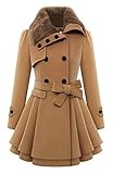 Bluetime Women's Fashion Faux Fur Lapel Double-breasted Thick Wool Trench Coat Jacket