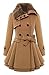 Bluetime Women's Fashion Faux Fur Lapel Double-breasted Thick Wool Trench Coat Jacket