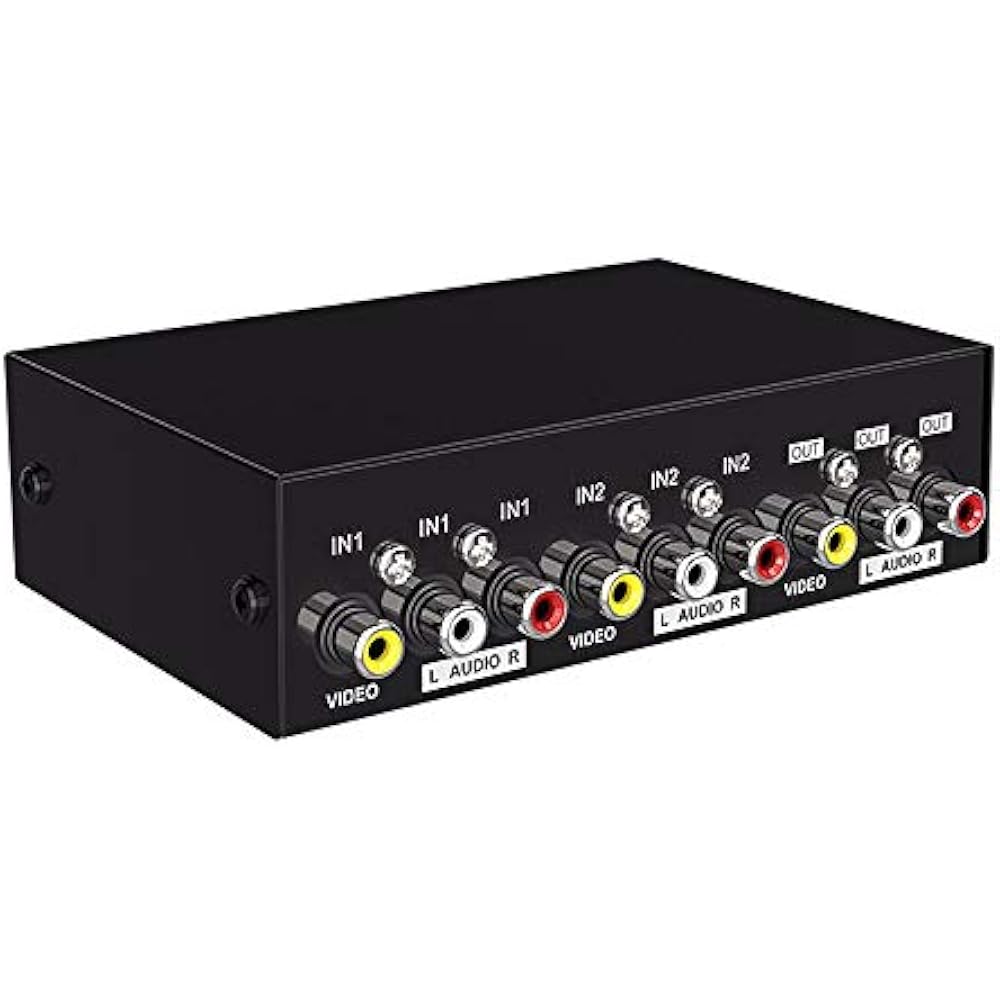 2Way RCA Selector Switch Boxes Switcher In 1 Out Composite Video L/R