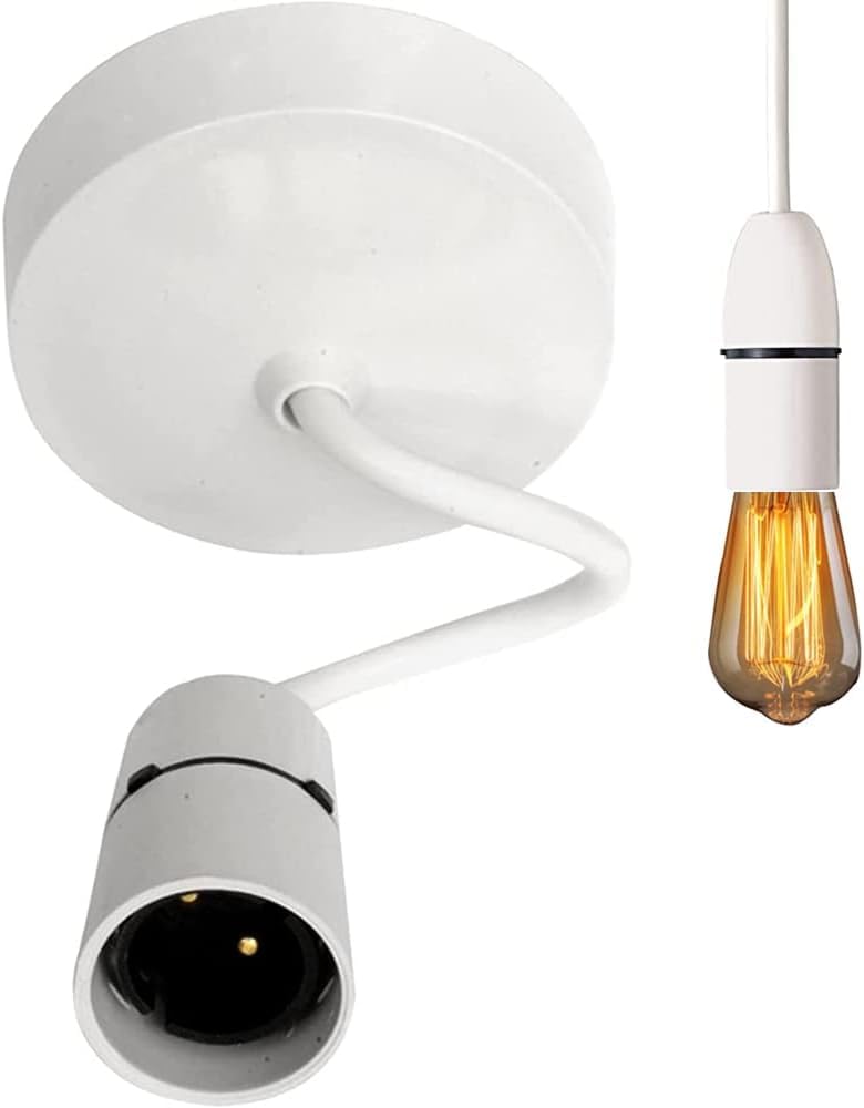 Mr. Gadget's Solutions® Ceiling Pendant Light with Lamp Bracket 6 Inch Flexible Cable Rose White Mounting Kit for Dining Room Decor
