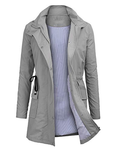 OUTAD Women's Rain Jacket Windbreaker Lightweight Waterproof Raincoats Outdoor Hooded Trench Coats Grey