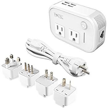 Foval International Travel Adapter Power Step Down 220v to 110v Voltage Converter with 4-port USB in UK European Italy Asia more than 150 Countries over the World