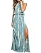 Blooming Jelly Women's Tie Back Halter Backless Drawstring Waist Tie Dye Split Summer Maxi Dress(M,Green)