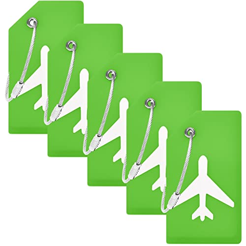 BlueCosto Luggage Tags (Small, Green, 5 PK) - Silicone Suitcase Tags w/Privacy Cover & Stainless Steel Wire Loops - Personalized Baggage Identifiers for Travel - Backpack Name Labels at Amazon
