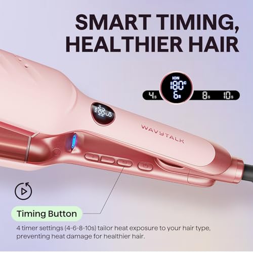 Wavytalk Power Wave Hair Straighteners, Hair Curler Waves for Large Waves, with Ion Protection and Ventilation for Less Heat Damage, Easy to Use Hair Curler, Double Voltage, Pink
