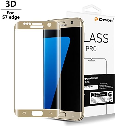 Galaxy S7 Edge Screen Protector, Dison S7 Tempered Glass Screen Protector 3D HD Ultra Clear Film Anti-Bubble (9H Full Screen Coverage) for Samsung Galaxy S7 Edge - Gold