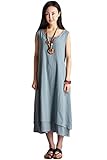 Azbro Women's Essential Solid Sleeveless Linen Midi Long Dress
