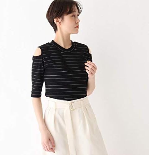 Amazon Ag バイ アクアガール カットソー 洗える ショルダースリットボーダーリブカットソー C レディース ブラック 319 38 M Tシャツ カットソー 通販